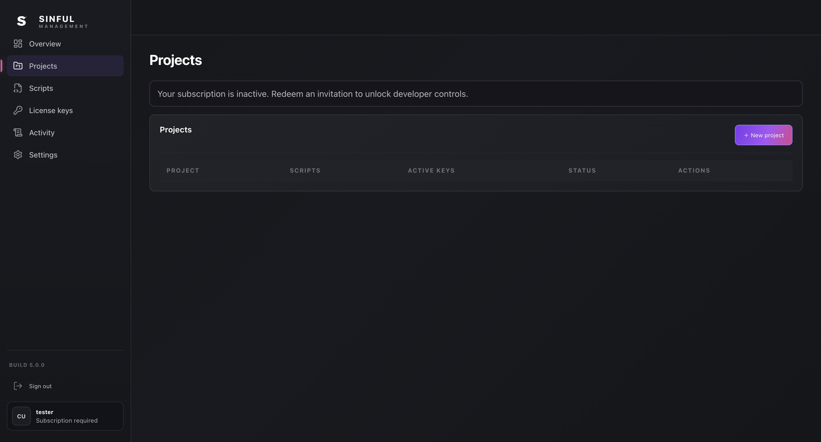 Projects dashboard
